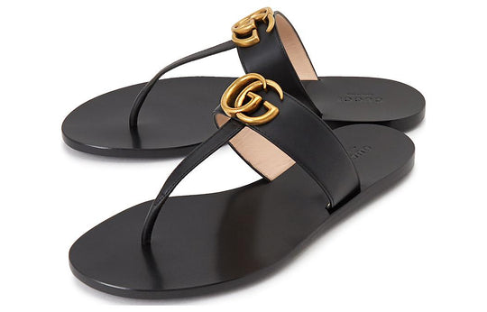 (WMNS) Gucci Thong Sandal With Double G 'Black Leather' 497444-A3N00-1000