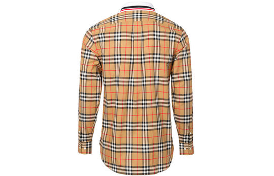 Men's Burberry Splicing Plaid Long Sleeves Shirt Beige 80049621