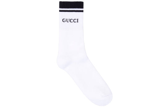 Gucci Logo-intarsia Cotton-Blend Socks 'White Black' 496493-4G293-9000