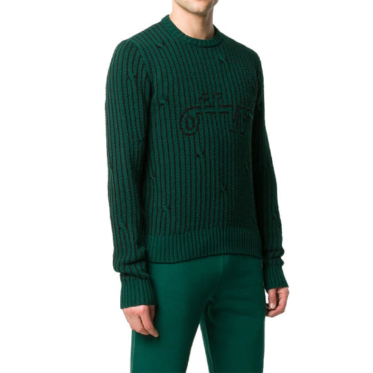 Men's Off-White logo Stripe Knit Green OMHE043E20KNI0015700