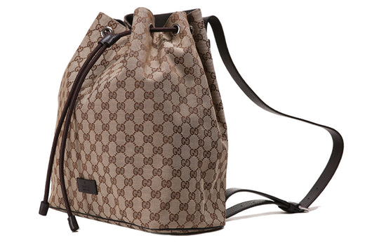 Men's Gucci Logo Drawstring Canvas Bucket Bag Backpack One Size Brown 449175-KY9MN-9790