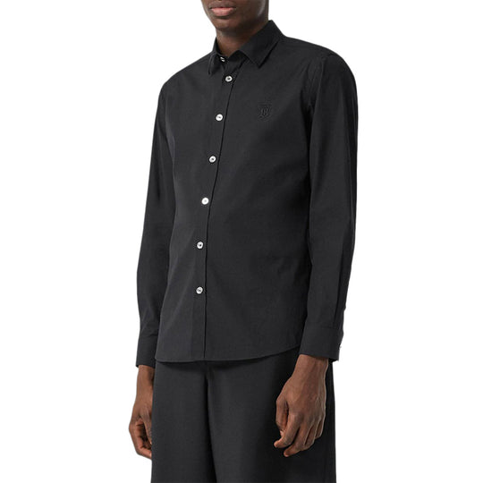 Burberry Embroidery Logo Stretch Cotton Shirt Male Black 80285551