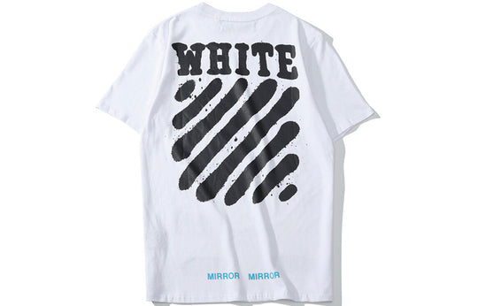 Men's Off-White C/O VIRGIL ABLOH Tiger Stripes Splash Ink Printing Short Sleeve White T-Shirt OMAA002S171850130110