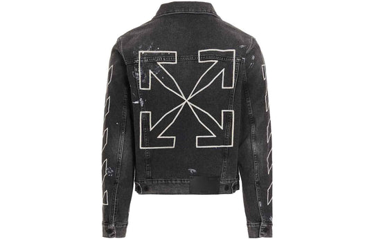 Men's Off-White SS22 Printing Denim Jacket Black OMYE079S22DEN0011101