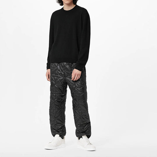 Men's LOUIS VUITTON FW21 Solid Color Logo Embossing Round Neck Long Sleeves Black 1A9FPG