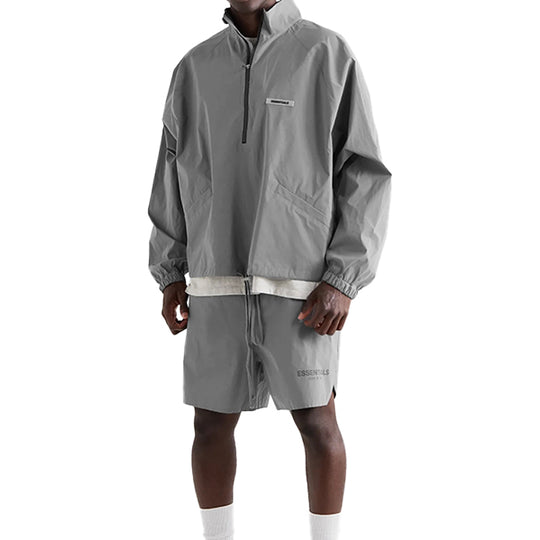 Men's Fear of God Essentials 3M Reflective Half Zipper Interchange Jacket Gray ESSJKHAET21NF