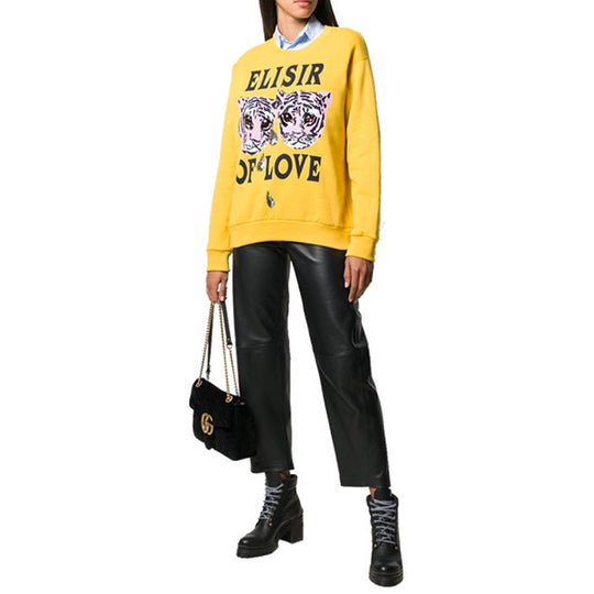 (WMNS) Gucci Tiger Print Cotton Sweater For Yellow 469250-XJBI5-7087