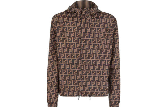 Men's FENDI Reversible Pattern hooded Logo Jacket Brown FAA615A79N-F13IZ
