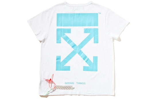 Off-White Blue Slogan Arrow Short Sleeve White OMAA002F171850750131