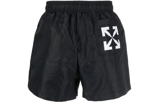 Men's Off-White SS22 Logo Printing Elastic Waistband Black Straight Shorts OMFA012C99FAB0011001