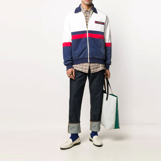 Gucci Web Detail Panelled Zip-Up Cardigan 'White Blue' 625402-XJCOD-9059