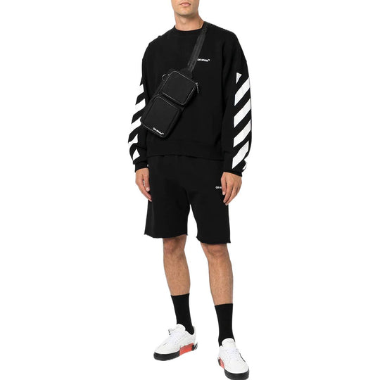 Men's Off-White FW22 Stripe Logo Printing Round Neck Long Sleeves Loose Fit Autumn Black OMBA058C99FLE0011001