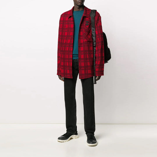 Off-White SS20 Back Arrows Sketch Mens Plaid Shirts Red Black OMGA098S20H480202000