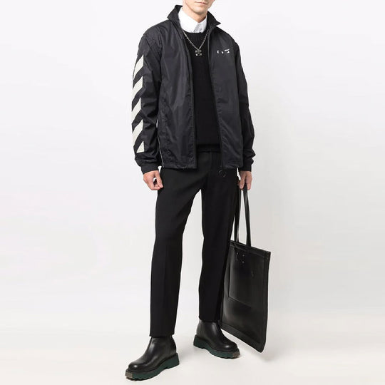 Men's Off-White Diagonal Stripes Jacket Loose Fit Black OMBD022F21FAB0011017