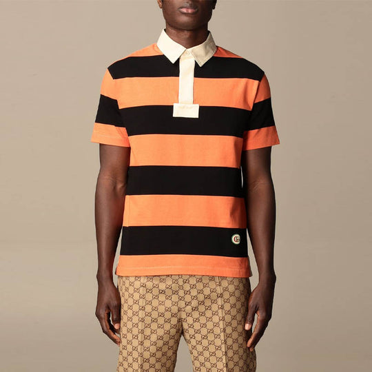 Gucci SS21 Striped Cotton Polo With Patch 'Orange Black' 645251-XJC6F-7252