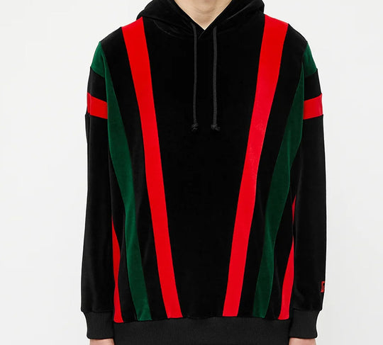 Gucci Velvet Striped Hooded Drawstring Sweatshirt For Men Black 598983-XJBPG-1082