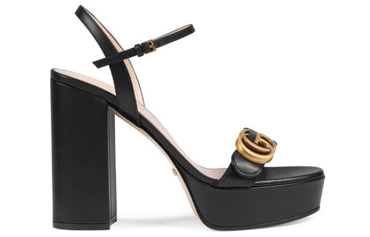 (WMNS) Gucci Leather High Heel Platform Sandals Double G 'Black' 573021-A3N00-1000