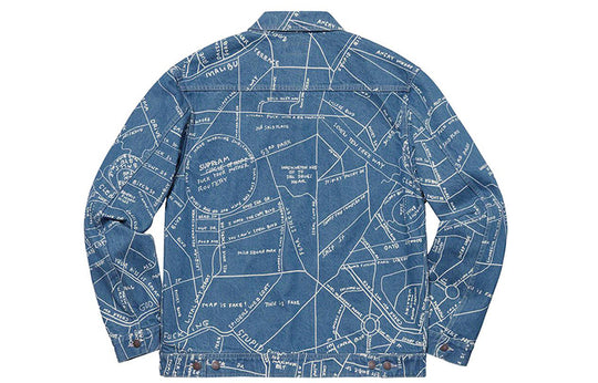 Supreme SS19 Gonz Map Work Jacket Pattern Zipper Unisex Blue SUP-SS19-10190