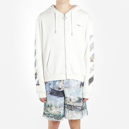 Off-White Printing Arrow Zip-up Hooded Fleece Men White OMBE001R190030120288