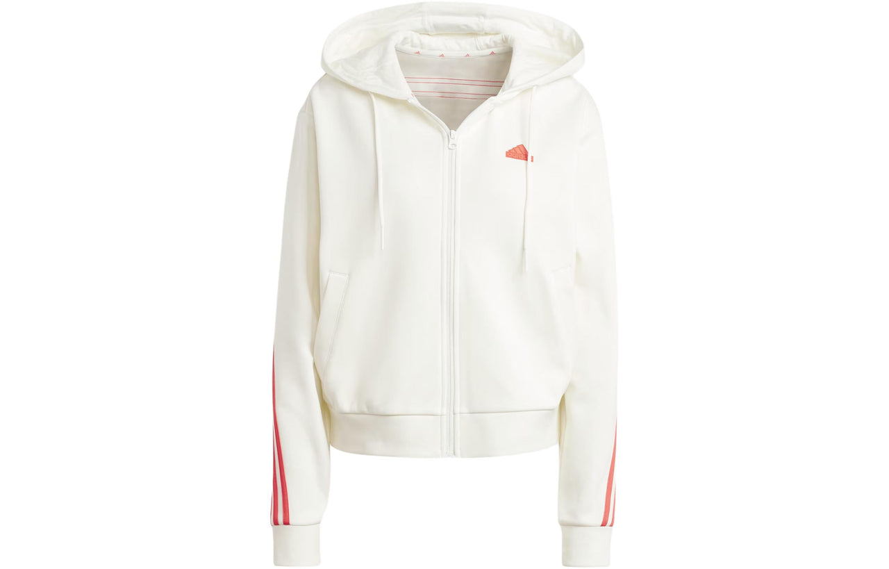 (WMNS) adidas Future Icons 3-Stripes Full Zip Hoodie Asia Sizing 'White Bright Red' IS3679