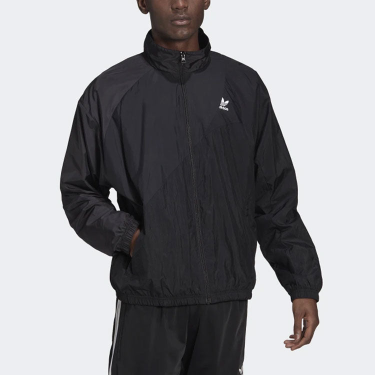 Men's adidas originals Solid Color Printing Long Sleeves Stand Collar Sports Black Jacket HE2952