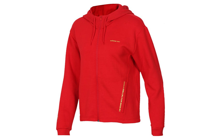 (WMNS) adidas neo Flowers Printing Sports Drawstring Hooded Jacket Red DZ7598
