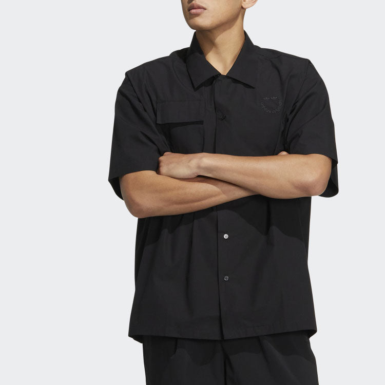 adidas originals Speed Ss Shirt Smiling Face Pattern Embroidered Solid Color Short Sleeve Couple Style Black HU1238
