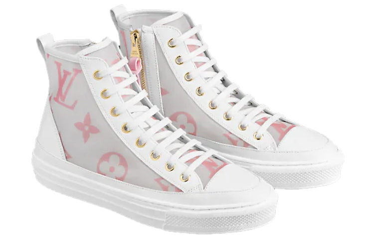 (WMNS) LOUIS VUITTON Stellar Zip Up Ankle Sneakers 'White Grey with Pink Monogram' 1A87DM