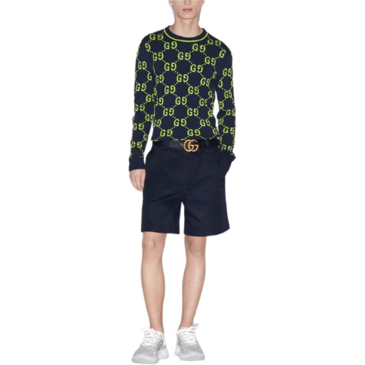 Gucci GG Cotton Jacquard Crewneck Sweater 'Navy Lime Green' 791043-XKD35-0401