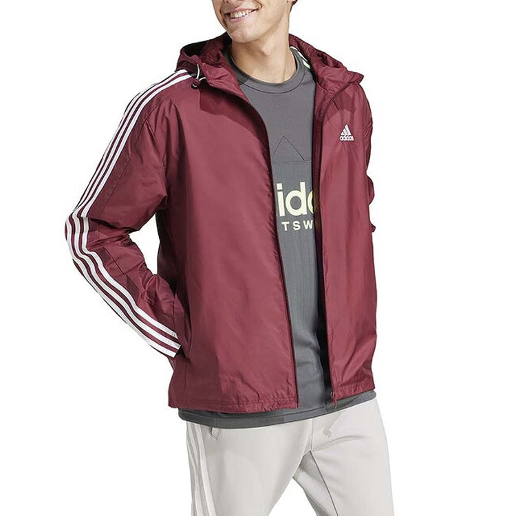 adidas Essential 3-Stripes Woven Windbreaker Asia Sizing 'Shadow Red' IS1335