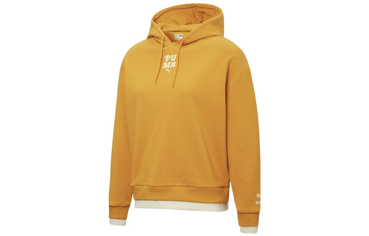 (WMNS) PUMA Layered Printing Fake Two Hoodie Orange/Yellow 536091-80