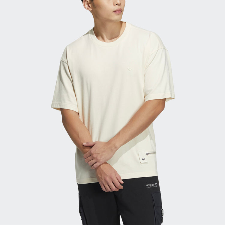 adidas originals Zipper Ss Tee Solid Color Sports Round Neck Short Sleeve Creamy White HH9441