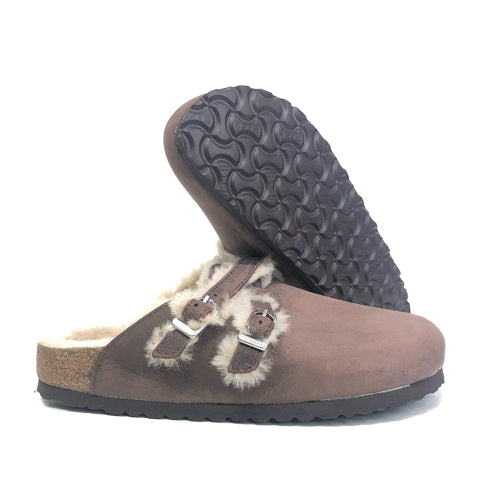 (WMNS) Birkenstock Blair Shearling Oiled Leather Sandals 'Brown' 1020390