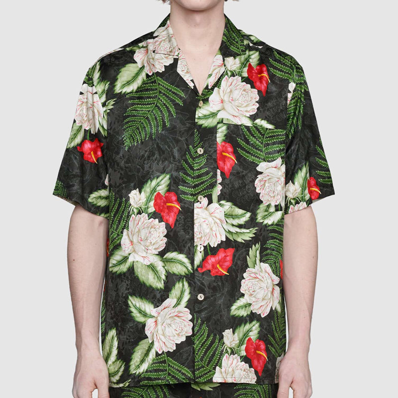 Gucci Hawaiian Style Printed Bowling Shirt For Men Black 624524-ZAEMQ-1030