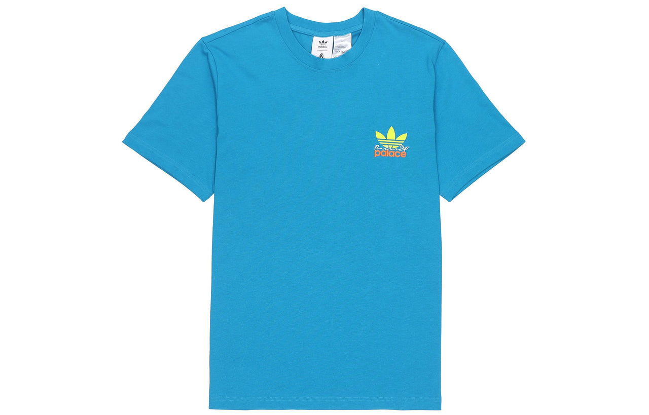 Men's adidas originals x PALACE Crossover SS22 Back Logo Printing Short Sleeve Blue T-Shirt HM9199
