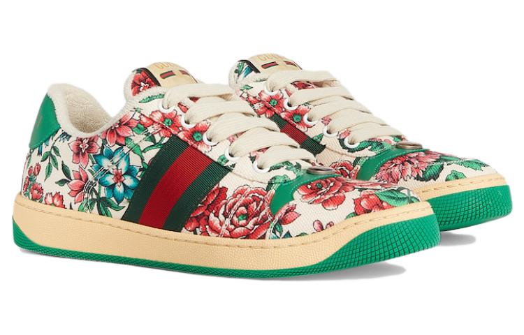 (WMNS) Gucci Screener Floral Print Sneakers 'White Pink Green' 746405-FAB0L-8443