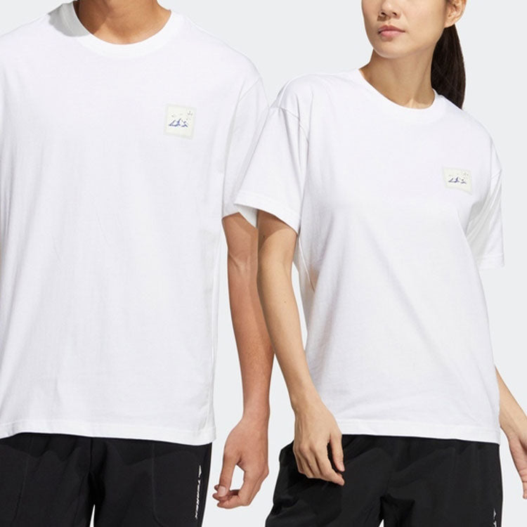 adidas Alphabet Chinese Character Printing Round Neck Sports Short Sleeve White T-Shirt HN2064