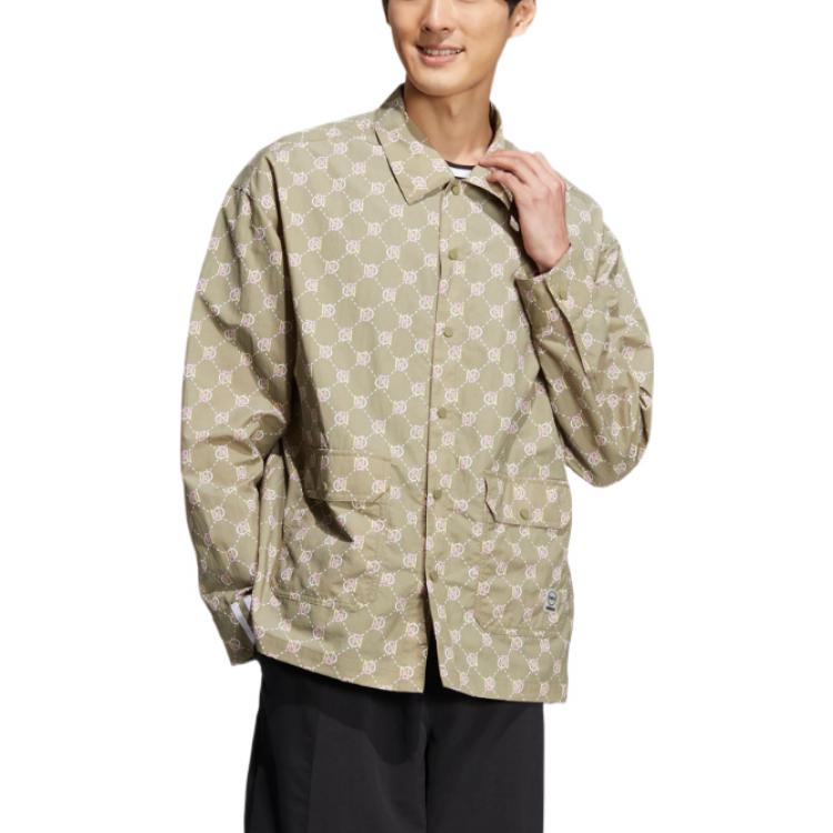 Men's adidas neo Full Print Lapel Jacket Autumn Brown HM2039