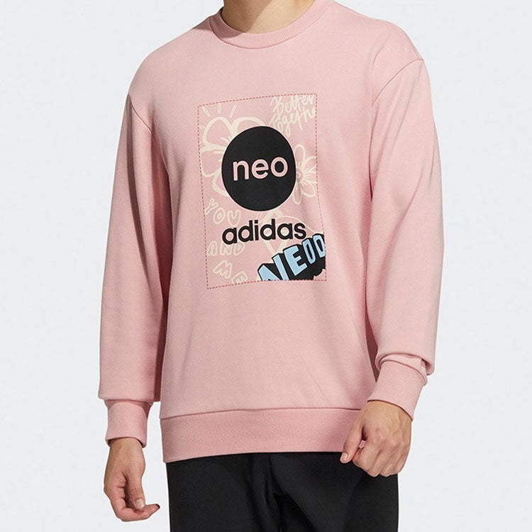 adidas Neo Logo Printing Round Neck Long Sleeves Pullover Couple Style 'Pink' HM7434