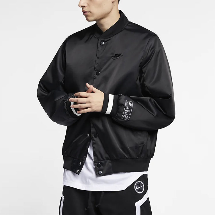 Men's Nike Air Solid Color Logo Woven Sports Baseball Jacket Black AR1838-010