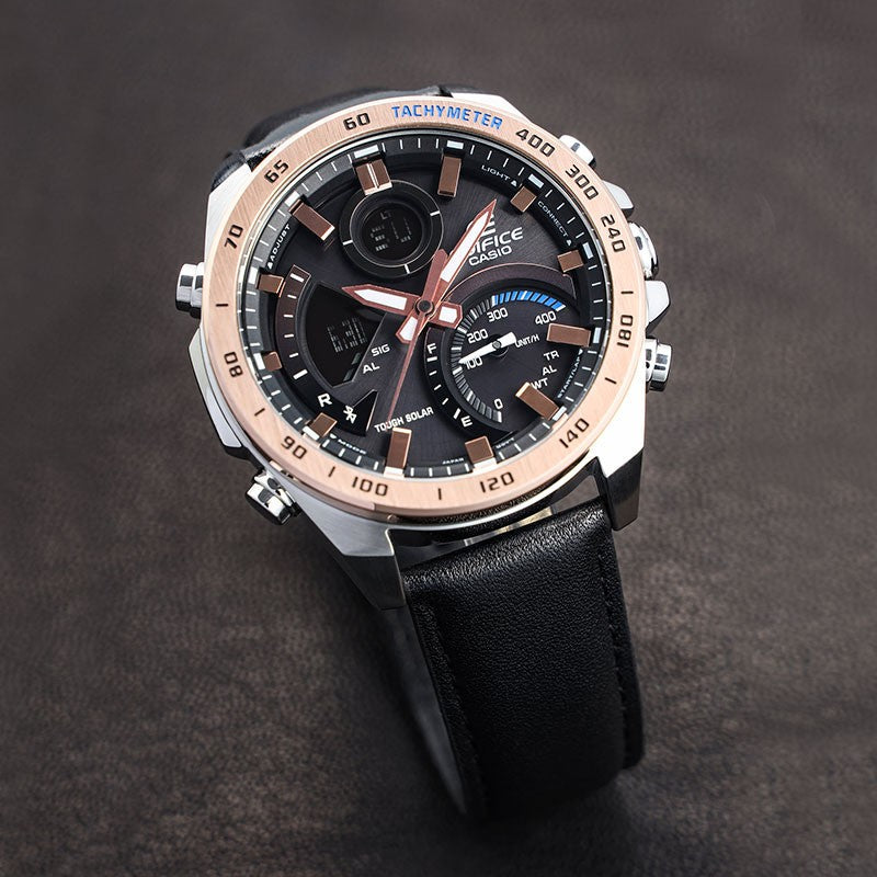 CASIO Waterproof EDIFICE Solar Powered Mens Black Analog/Digital Combo ECB-900GL-1B