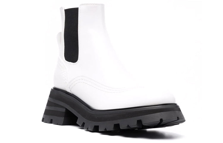 (WMNS) Alexander McQueen Leather Chelsea Ankle Boots 'White Black' 666368WHZ849360