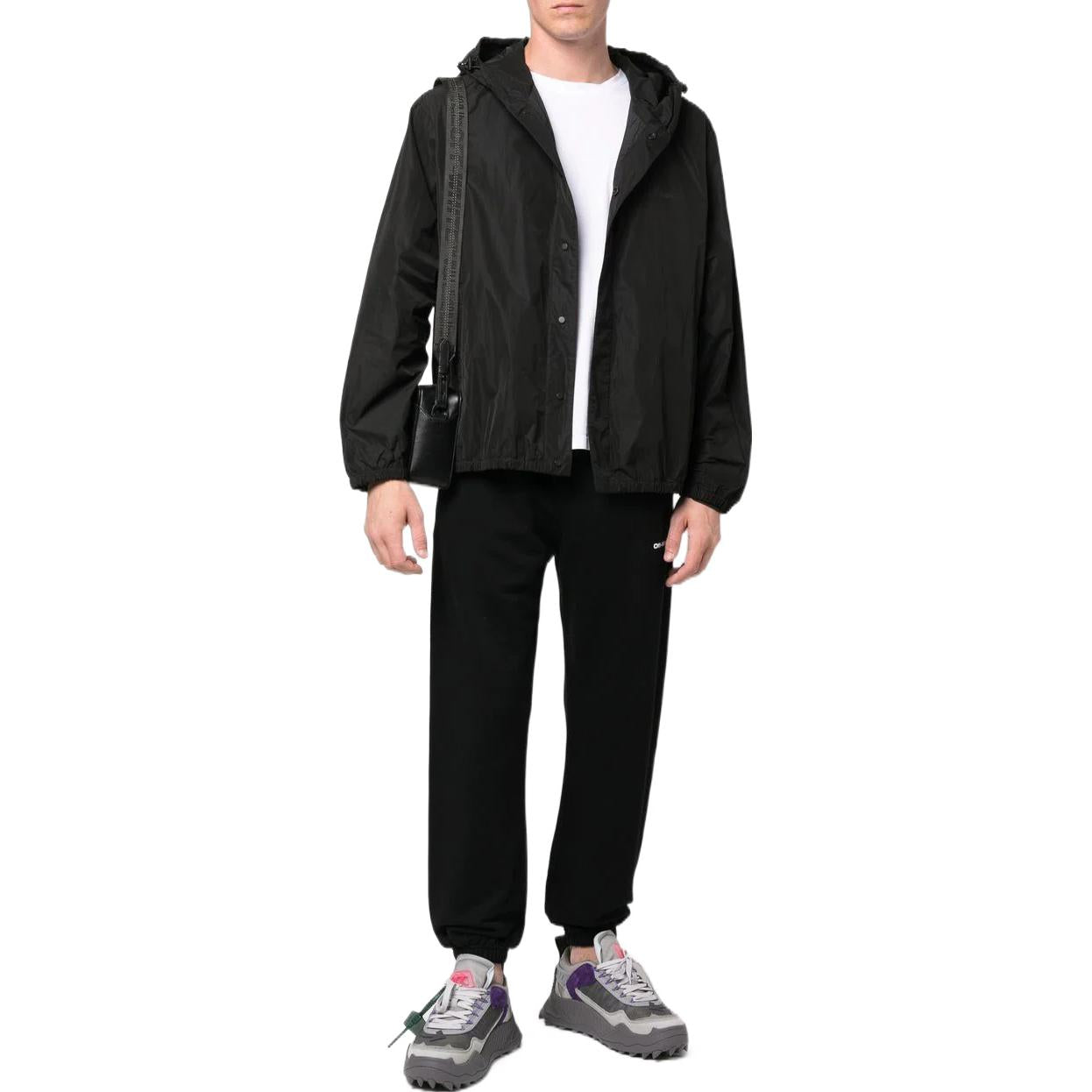 Men's Off-White FW22 Back Classic Logo Printing Hooded Jacket Ordinary Version Black OMEB035C99FAB0011010
