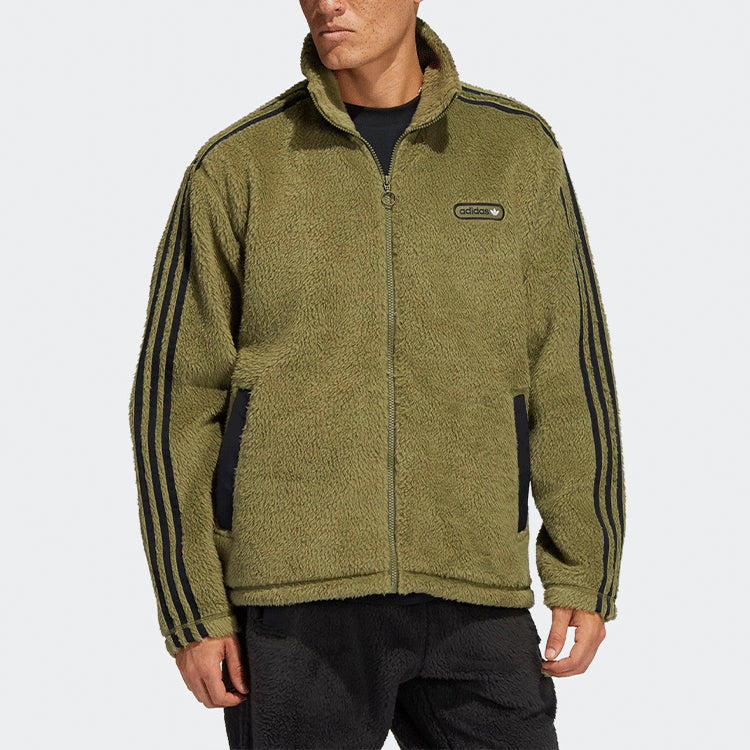 Men's adidas originals Sherpa Fb Tt Stay Warm Stand Collar Sports Jacket Olive Green H31297