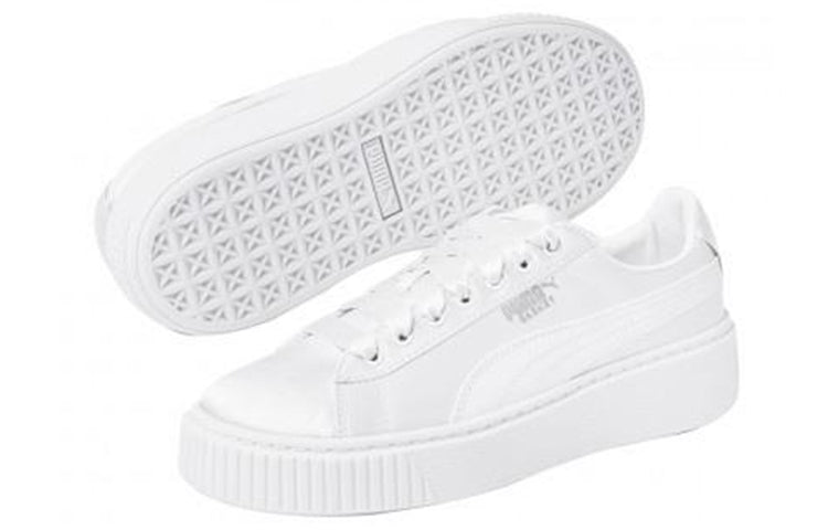 PUMA Basket Platform Thick Sole Heighten Unisex White Silk 365133-05