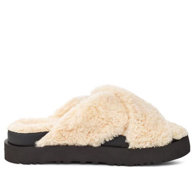 (WMNS) UGG Fuzz Sugar Cross Slide 'Natural Black' 1135131-NBLC
