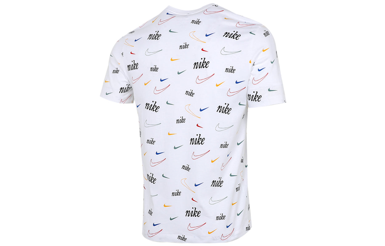 Men's Nike Full Print Logo Breathable Casual Round Neck Short Sleeve White T-Shirt DJ1392-100