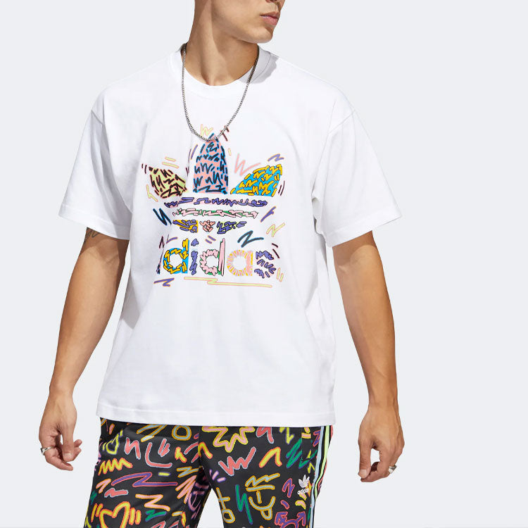 adidas originals SS22 Cartoon Logo Printing Round Neck Casual Short Sleeve Unisex White HC3076