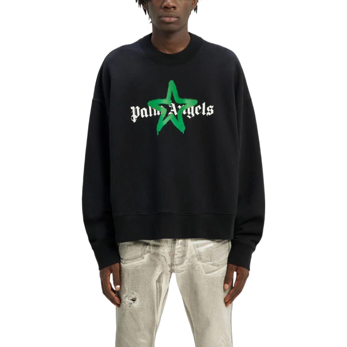 Palm Angels FW22 Star Sprayed Logo Sweatshirt 'Black Green' PMBA026C99FLE0081055