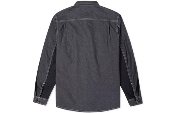 Men's Converse Flowers Small Logo Retro Splicing Contrasting Colors Woven Shirt Jacket Dark Black 10024167-A02